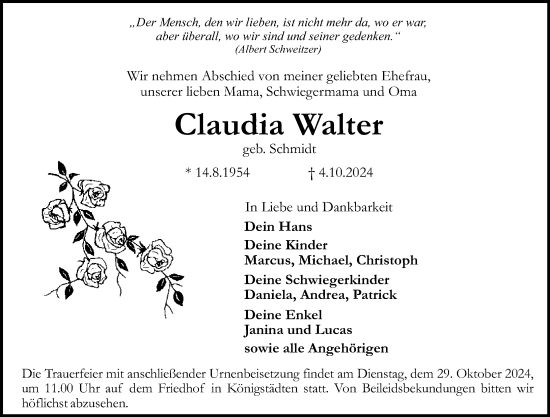Traueranzeige von Claudia Walter von Rüsselsheimer Echo