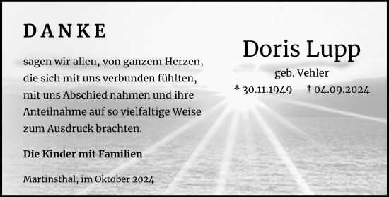 Traueranzeige von Doris Lupp von Rheingau Kurier