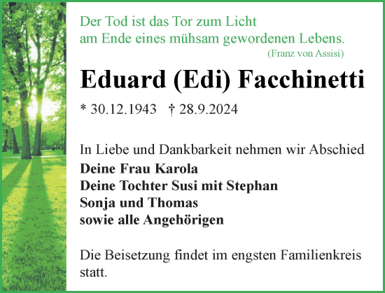 Traueranzeige von Eduard Facchinetti von Rüsselsheimer Echo