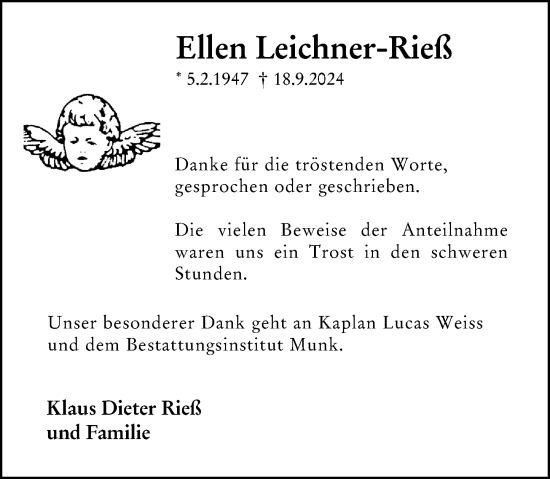Traueranzeige von Ellen Leichner-Rieß von Hochheimer Zeitung