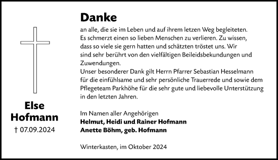 Traueranzeige von Else Hofmann von Bergsträßer Anzeiger