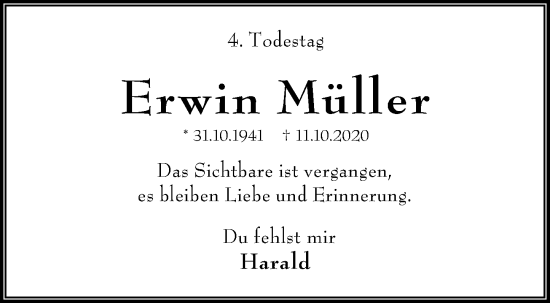 Traueranzeige von Erwin Müller von Wiesbadener Kurier