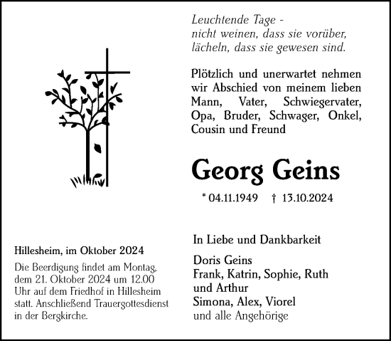 Traueranzeige von Georg Geins von Allgemeine Zeitung Mainz