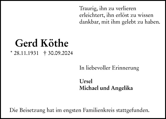 Traueranzeige von Gerd Köthe von Wormser Zeitung