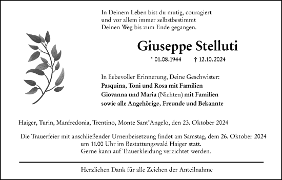 Traueranzeige von Giuseppe Stelluti von Dill Block