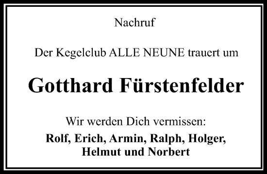Traueranzeige von Gotthard Fürstenfelder von Camberger Anzeiger