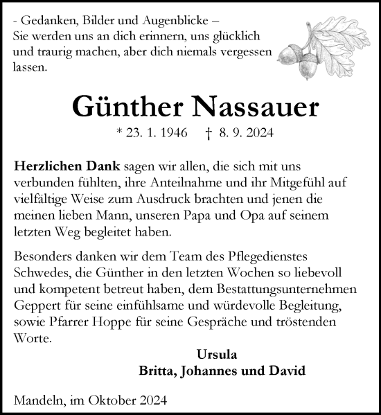 Traueranzeige von Günther Nassauer von Dill Block