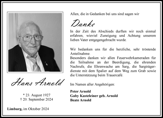 Traueranzeige von Hans Arnold von Nassauische Neue Presse