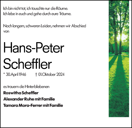 Traueranzeige von Hans-Peter Scheffler von Wiesbadener Kurier