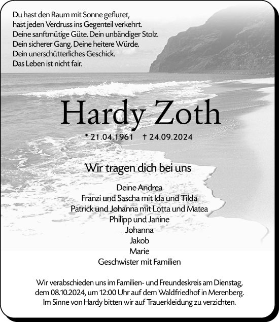 Traueranzeige von Hardy Zoth von Weilburger Tageblatt