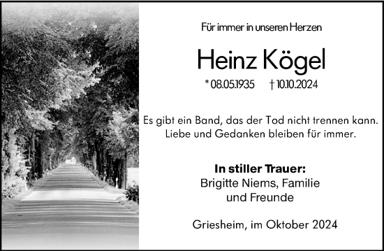 Traueranzeige von Heinz Kögel von Darmstädter Echo