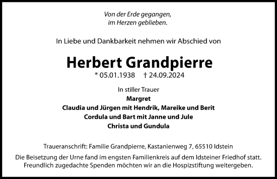 Traueranzeige von Herbert Grandpierre von Idsteiner Land/Untertaunus