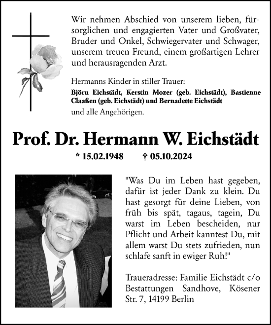 Traueranzeige von Hermann Eichstädt von Wetzlarer Neue Zeitung