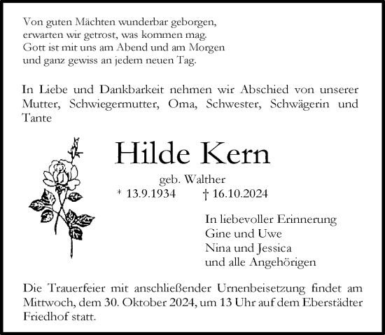 Traueranzeige von Hilde Kern von Darmstädter Echo