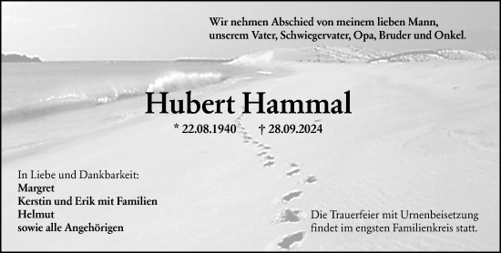 Traueranzeige von Hubert Hammal von Darmstädter Echo