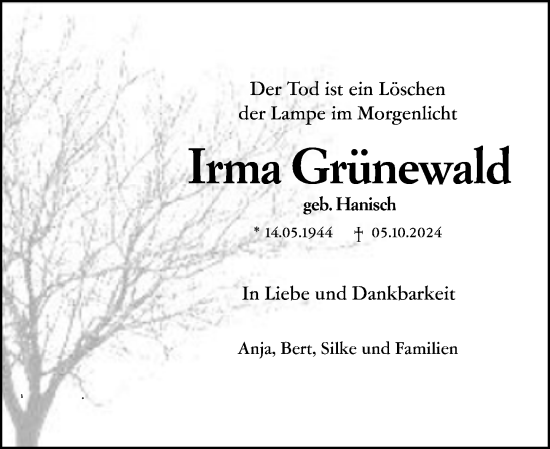 Traueranzeige von Irma Grünewald von Darmstädter Echo