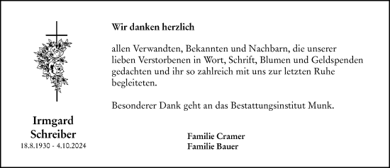 Traueranzeige von Irmgard Schreiber von Hochheimer Zeitung