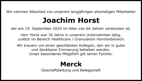 Traueranzeige von Joachim Horst von Darmstädter Echo