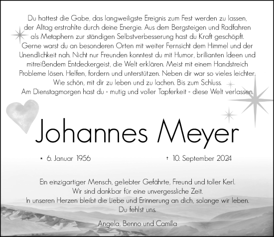 Traueranzeige von Johannes Meyer von Wetzlarer Neue Zeitung