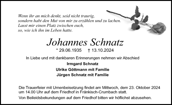 Traueranzeige von Johannes Schnatz von Odenwälder Echo