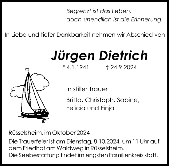 Traueranzeige von Jürgen Dietrich von Rüsselsheimer Echo