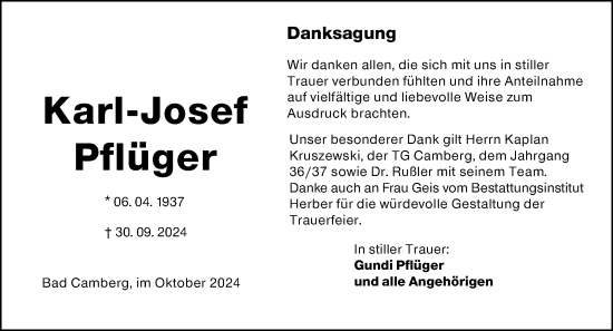 Traueranzeige von Karl-Josef Pflüger von Camberger Anzeiger