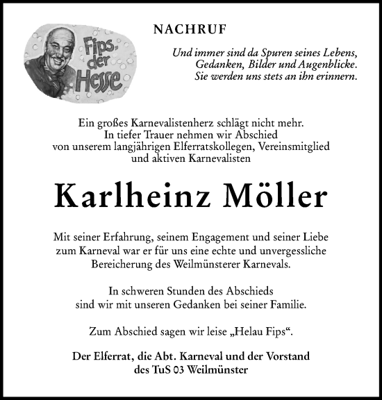 Traueranzeige von Karlheinz Möller von Weilburger Tageblatt