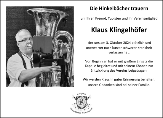 Traueranzeige von Klaus Klingelhöfer von Hinterländer Anzeiger