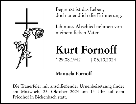 Traueranzeige von Kurt Fornoff von Darmstädter Echo