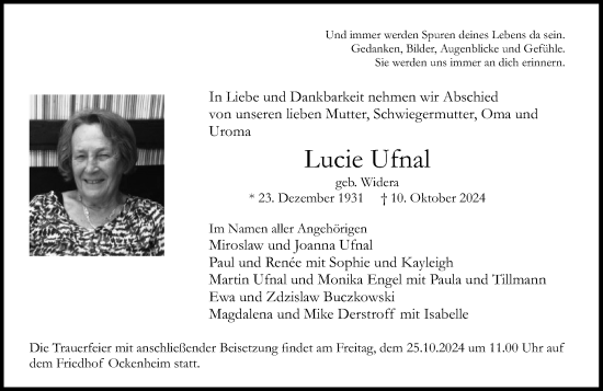 Traueranzeige von Lucia Ufnal von Allgemeine Zeitung Rheinhessen-Nahe