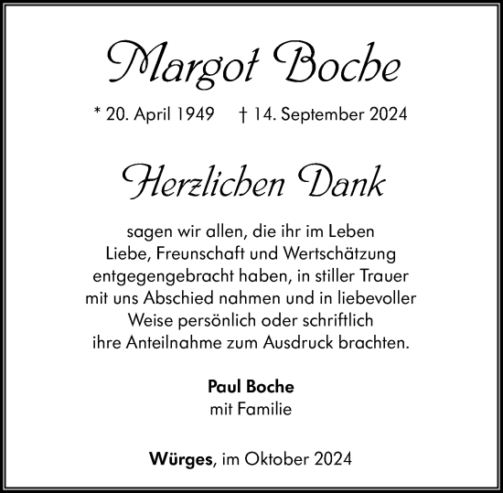 Traueranzeige von Margot Boche von Camberger Anzeiger