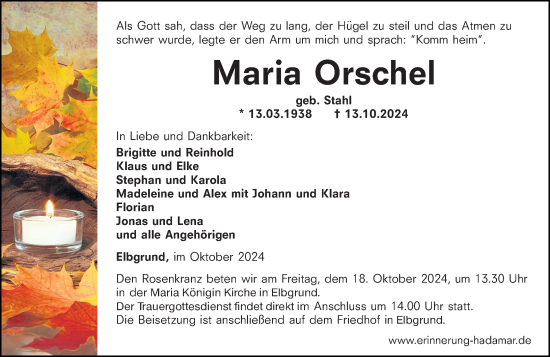 Traueranzeige von Maria Orschel von Nassauische Neue Presse