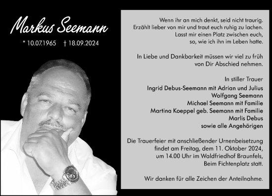 Traueranzeige von Markus Seemann von Wetzlarer Neue Zeitung