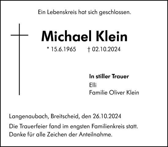 Traueranzeige von Michael Klein von Dill Block
