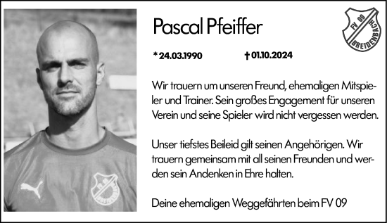 Traueranzeige von Pascal Pfeiffer von Hinterländer Anzeiger