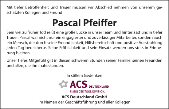 Traueranzeige von Pascal Pfeiffer von Hinterländer Anzeiger