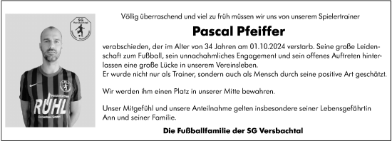 Traueranzeige von Pascal Pfeiffer von Hinterländer Anzeiger