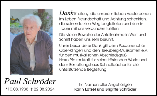 Traueranzeige von Paul Schröder von Odenwälder Echo