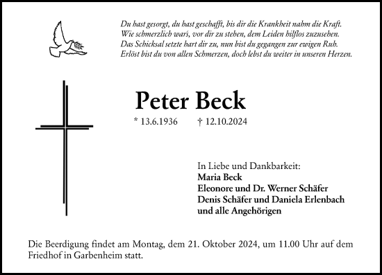 Traueranzeige von Peter Beck von Wetzlarer Neue Zeitung