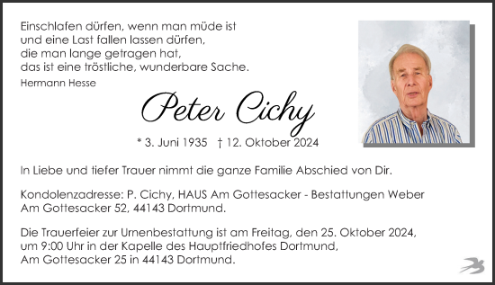 Traueranzeige von Peter Cichy von Allgemeine Zeitung Mainz