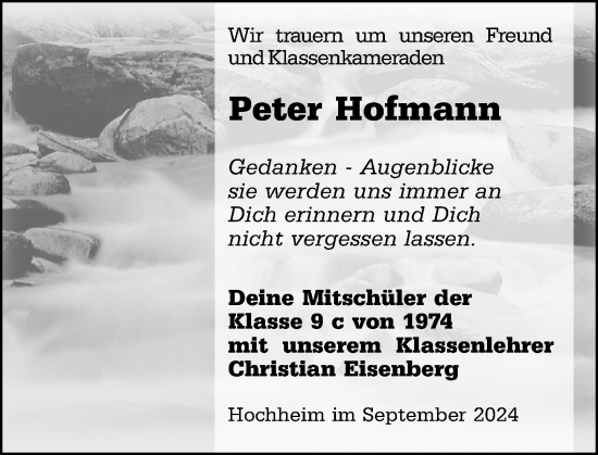 Traueranzeige von Peter Hofmann von Hochheimer Zeitung