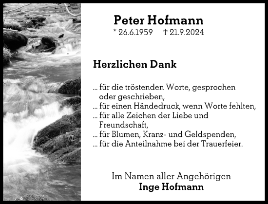 Traueranzeige von Peter Hofmann von Hochheimer Zeitung