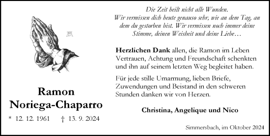 Traueranzeige von Ramon Noriega-Chaparro von Dill Block