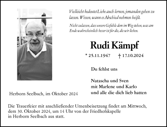 Traueranzeige von Rudi Kämpf von Dill Block