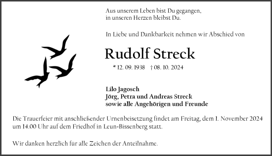 Traueranzeige von Rudolf Streck von Wetzlarer Neue Zeitung