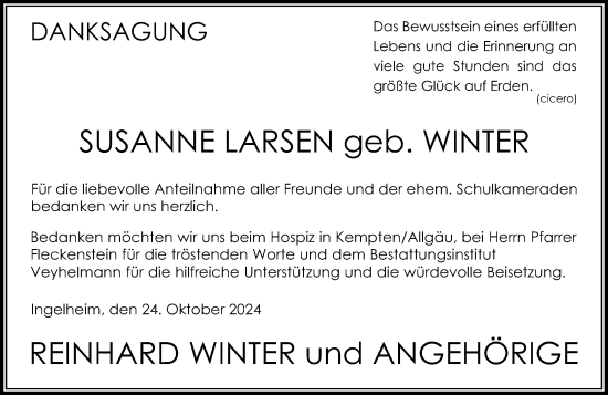 Traueranzeige von Susanne Larsen von Allgemeine Zeitung Rheinhessen-Nahe