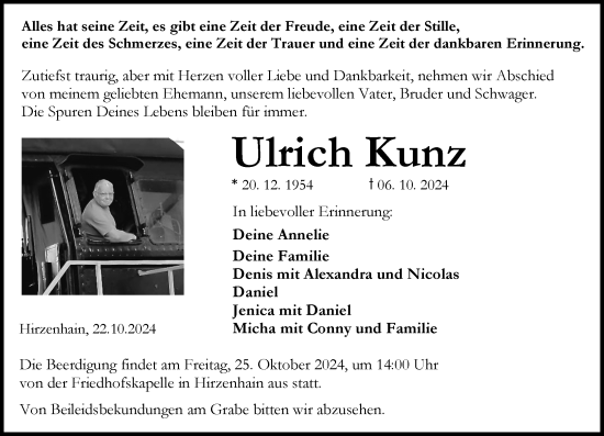 Traueranzeige von Ulrich Kunz von Dill Block