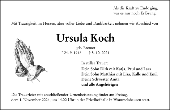 Traueranzeige von Ursula Koch von Hinterländer Anzeiger