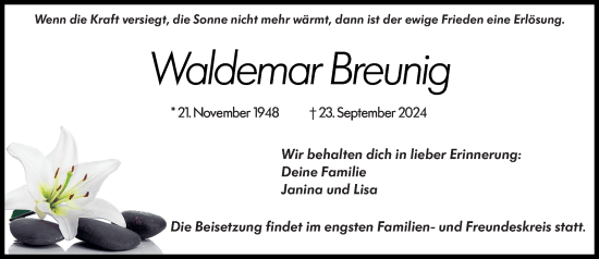 Traueranzeige von Waldemar Breunig von Odenwälder Echo