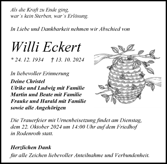 Traueranzeige von Willi Eckert von Dill Block